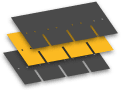 A black and yellow icon depicting roof installation.